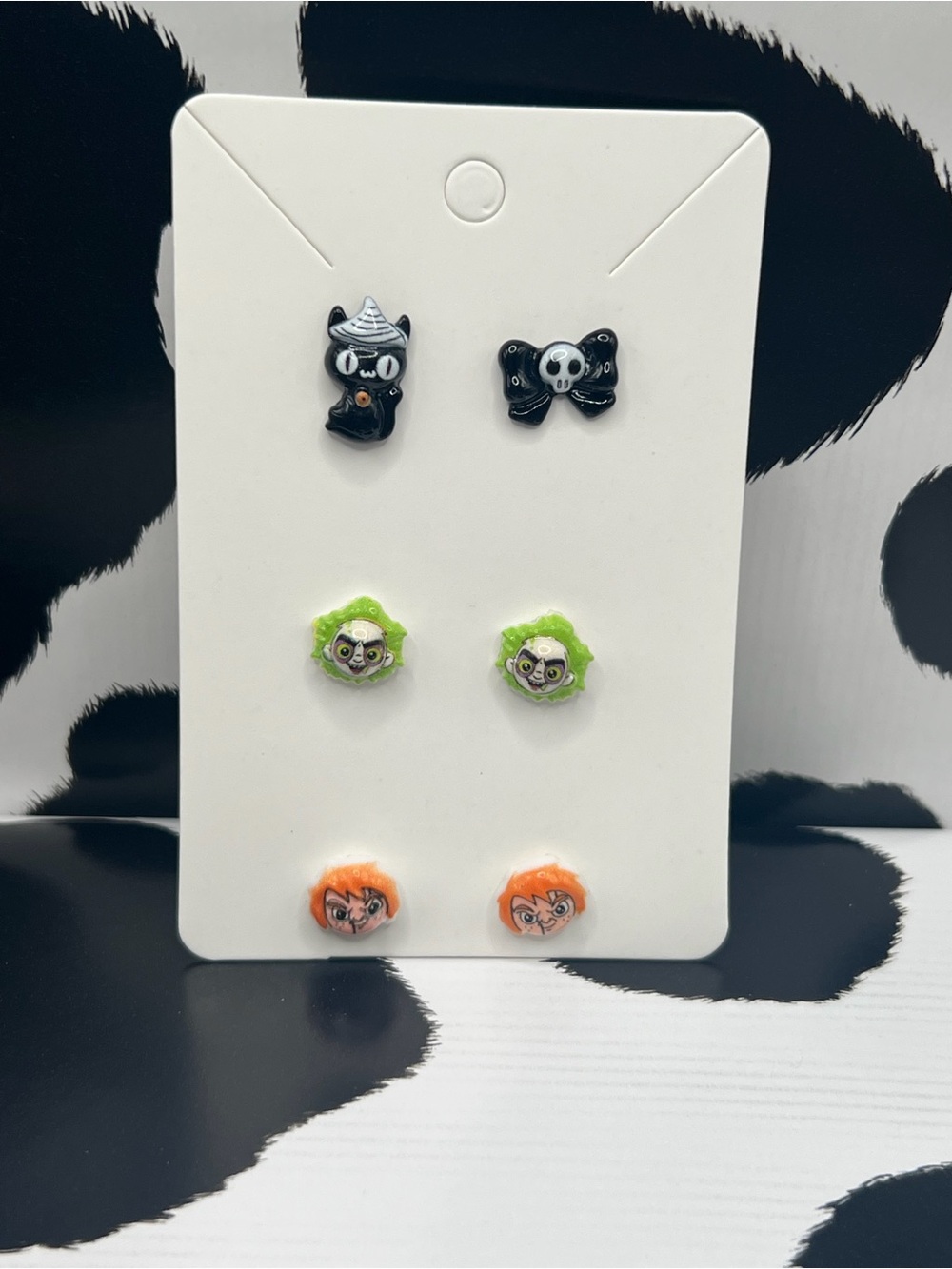 Halloween Character Stud Earring Set -Cat, Skull Bow, Beetlejuice, Chucky